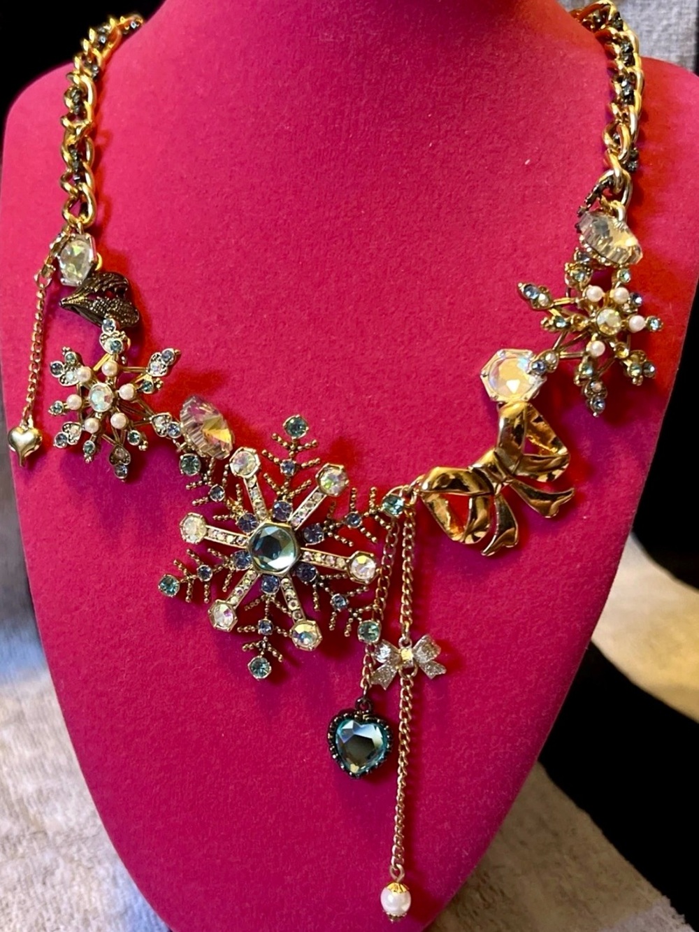 Betsey Johnson Snow Angel Winter Snowflake Statement Necklace
